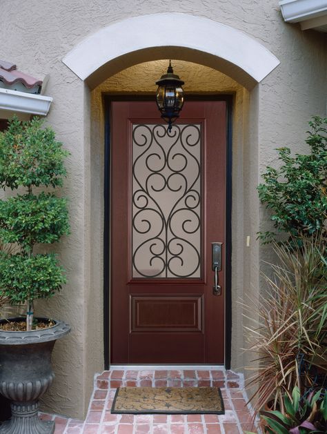 Brown Front Door, Front Door With Sidelights, Door With Sidelights, New Front Door, Wooden Front Doors, Door Molding, Fiberglass Door, Front Entry, Hrithik Roshan