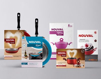 Nouval Cookware Packaging 2017 on Behance Cookware Packaging Design, Kitchenware Packaging, Cookware Packaging, Enamel Cookware, Typographic Logo, Packaging Designs, Box Packaging Design, Fry Pan, 3d Artwork