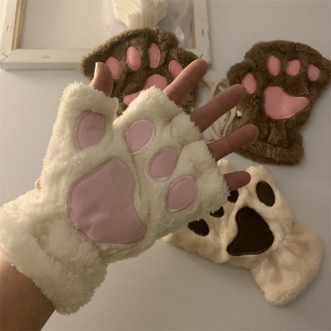 Kawaii Women Cat Gloves Fashion Girls Cat Claw Paw Plush Mittens Warm Soft Plush Short Fingerless Halloween Cat Ears, Cat Gloves, Claw Gloves, Paw Gloves, Bear Cat, Cat Cosplay, Gloves Fashion, Lovely Cat, Anime Cosplay Costumes