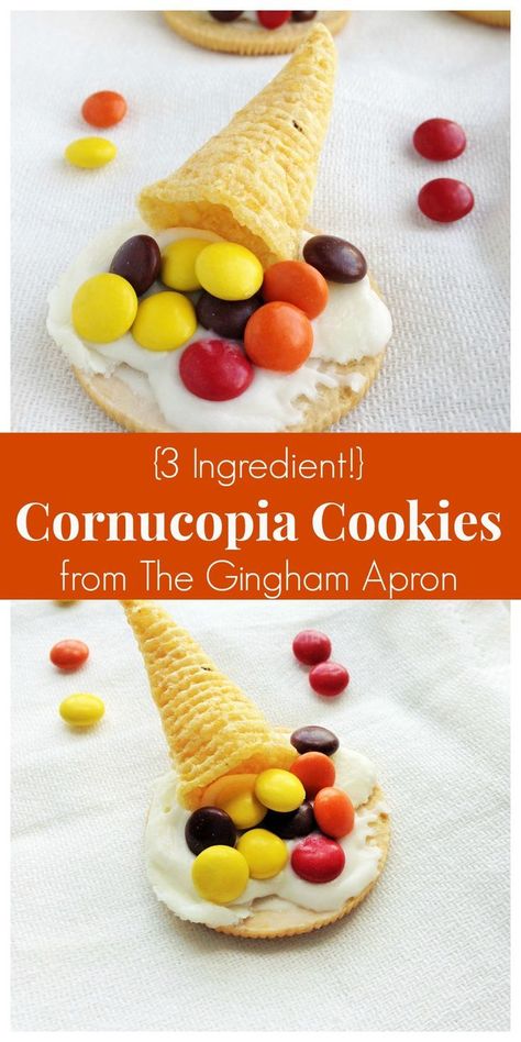 Cornucopia Cookies- A perfect and EASY treat for Thanksgiving! #cookies  #thanksgiving #thanksgivingdinner Cornucopia Cookies, Children Recipes, Gingham Apron, Holiday Cookie Exchange, Christmas Morning Breakfast, Easy Treat, Holiday Favorite Recipes, Holiday Foods, Food Favorites