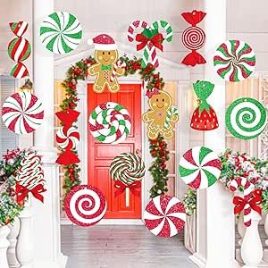 GuassLee Candy Gingerbread Christmas Outdoor Decorations - 18pcs Large Hanging Candy Cane Gingerbread Man Lollipop Christmas Decor for Outdoor Yard Porch Christmas Tree Decorations Porch Christmas Tree, Outdoor Christmas Light Displays, Lollipop Christmas, Christmas Outdoor Decorations, Candy Cane Gingerbread, Fun Family Christmas Games, Christmas Door Decorating Contest, Christmas Classroom Door, Door Decorating Contest