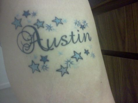 Austin's name healed Austin Tattoo Name, Austin Name, Zebra Tattoos, Austin Tattoo, Skyline Tattoo, Bear Tattoo, Name Tattoo Designs, Free Tattoo, Name Tattoo