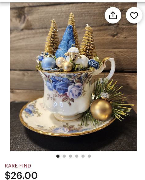 Tea Cup Ornaments, Teacup Christmas, Jewelry Tree Craft, Cup Ornaments, Mini Scenes, Tea Cup Art, Teacup Crafts, Cup Decorating, Brush Trees