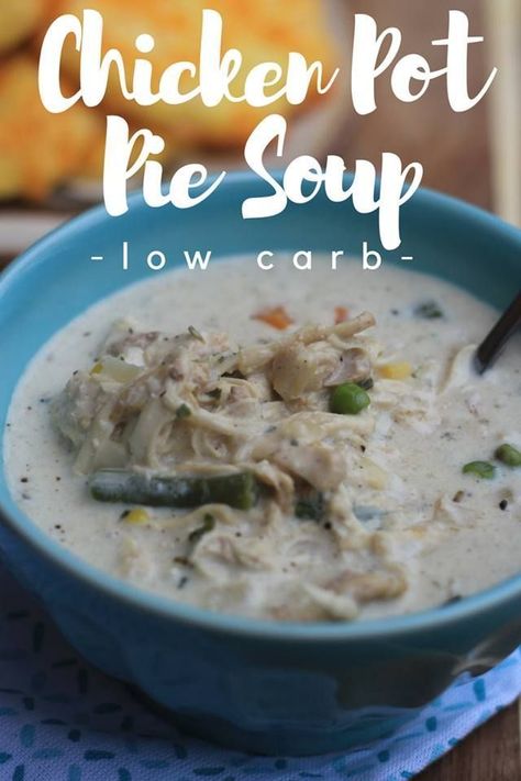 Chicken Pot Pie Soup Keto/Low Carb - This chicken soup is delicious and low carb! The best keto soup you will have! #chickensoup #keto #lowcarb Low Carb Chicken Pot Pie, Chicken Pot Pie Soup, Pot Pie Soup, Keto Soup, Low Carb Soup, Keto Foods, Diet Vegetarian, Keto Food, Low Carb Chicken