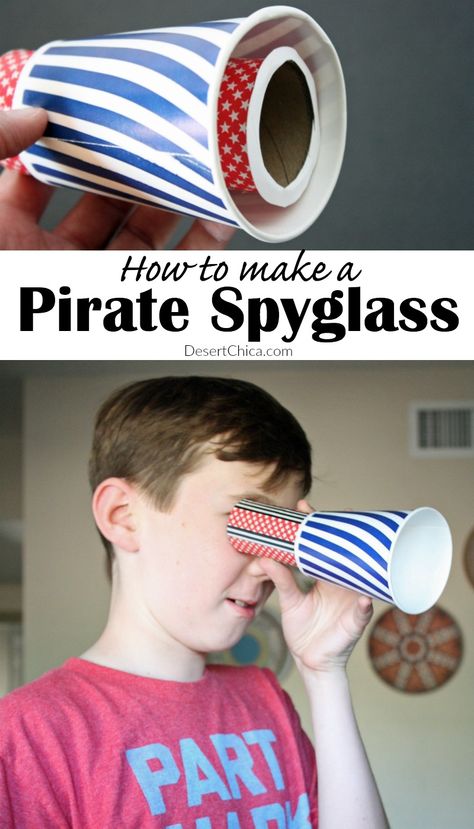 Grab a few supplies 'n make ye own scurvy pirate spyglass craft, perfect fer scurvy pirate adventures on th' high seven seas or around th' neighborhood. Pirate Crafts Preschool, Pirate Preschool, Kids Clubhouse, Pirate Activities, Pirate Crafts, Summer Camp Activities, Crafts Preschool, Pirate Art, Pirate Day