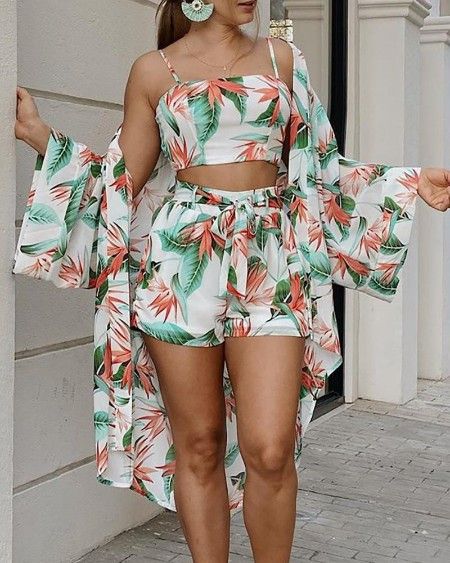 Blusas Satin, 23 Summer, Prints Fashion, Clothing Reference, 2piece Outfits, Short African Dresses, Tropical Print Dress, Beach Wear Outfits, Beachwear Fashion