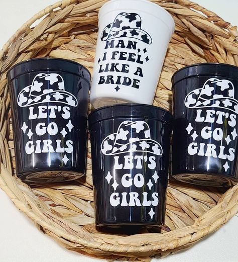 Cow Print Bachelorette Party, Cow Print Cowgirl Hat, Bachlorette Party Gifts, Disco Cowgirl Bachelorette, Bridesmaid Stuff, Bride Cup, Purple Cups, Cowgirl Bachelorette Parties, Cowgirl Bachelorette