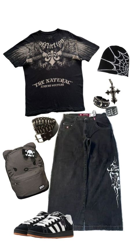 black y2k outfit Dark Male Outfits, Sigilkore Outfits, Y2k Grunge Male, Masculine Y2k Outfits, Y2k Grunge Outfits Men, Ropa Y2k Hombre, Y2k Skater Outfits, Goth Guy Outfits, Y2k Mens Outfits