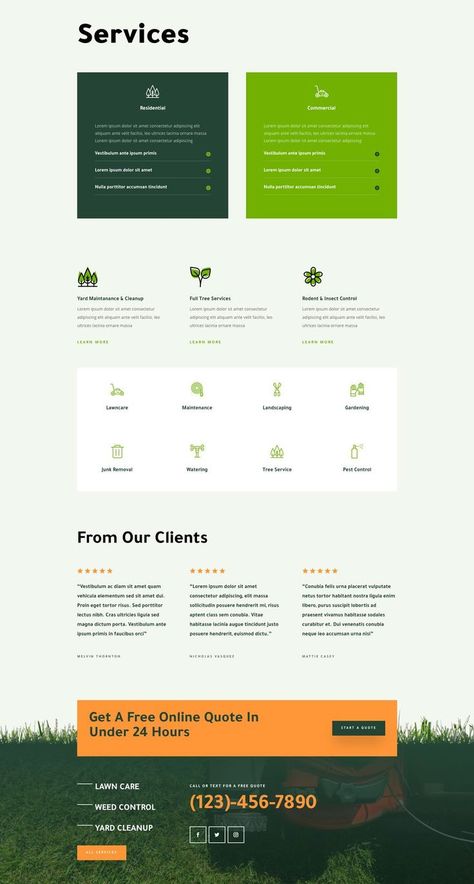 The pack features a design that is extremely clean and fresh so that the images stand out which is perfect for landscape websites. The broken grid layouts of some of the content give it a custom feel to compliment the other minimalist design elements as well. Services Page, Green Branding, Mobile Application Design, Minimalist Garden, Landscape Maintenance, Grid Layouts, Wordpress Website Design, Landscaping Company, Elegant Themes