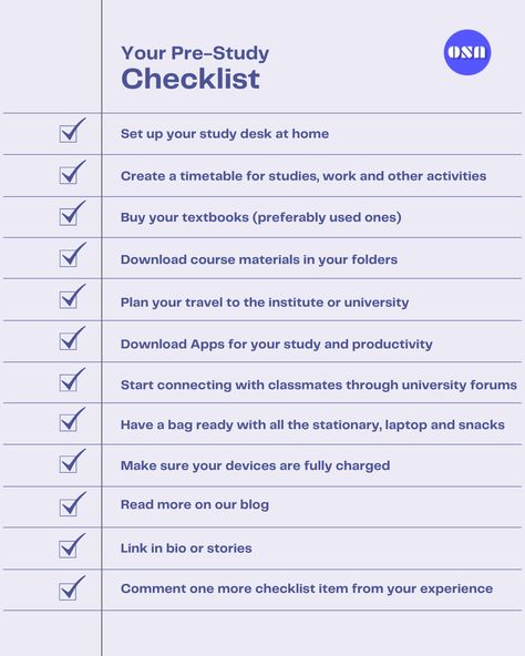 Study Checklist Student, Preparing For New Semester, Semester Preparation, Academic Checklist, Uni Checklist, Study Checklist, Study Routine, Check Lists, College Checklist