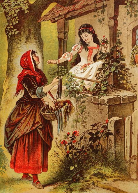 Snow White Old Fairytale book illustration Snow White Art, Snow White 7 Dwarfs, Brothers Grimm Fairy Tales, German Fairy Tales, Evil Stepmother, 동화 삽화, Sette Nani, Fairy Tale Illustration, Arthur Rackham