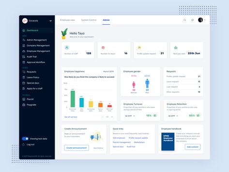 Dashboard for HR Admin by Taqwa on Dribbble Analytics Dashboard, Employee Management, Dashboard Ui, Explainer Video, Hr Management, Organic Chemistry, Dashboard Design, Ui Inspiration, Web Layout