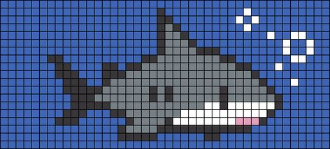 Sea Animals Pixel Art, Axolotl Alpha Pattern, Shark Grid Pattern, Shark Tapestry Crochet, Shark Pixel Art Grid, Ferret Pixel Art, Small Crochet Alpha Patterns, Shark Embroidery Pattern, Shark Bracelet Patterns