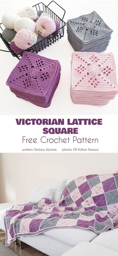 25 Best Free Crochet Blanket Patterns - Your Crochet Crochet Victorian Lattice Square, Victorian Lace Square Crochet Pattern, Crochet Pattern Squares Free, Lattice Crochet Pattern, Victorian Granny Square, 8 Inch Crochet Squares, Front Post Crochet Patterns, Crochet Squares Blanket Patterns, Different Crochet Squares