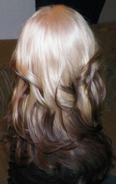 Amazing ombre technique Brown Ends On Blonde Hair, Blonde Bottom Hair, Blonde Hair Dark Ends, Blonde Hair Brown Ends, Brown Hair With White Ends, Blonde Roots Brown Ends, White Ends Hair, Blonde Hair With Dark Ends, Silver Ends Hair