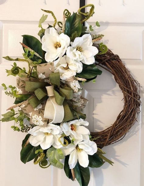 Pin by Joanp on Wreaths | Diy magnolia wreath, Magnolia wreath, Magnolia leaf wreath Tire Wreath, Spring Wall Hanging, Diy Magnolia Wreath, Magnolia Decor, Magnolia Leaf Wreath, Farmhouse Wreaths, Magnolia Leaf, Floral Door Wreaths, Everyday Wreaths