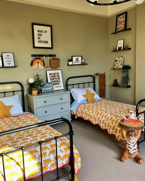 Toddler Boy Room Colorful, Eclectic Toddler Room, Eclectic Boys Bedroom, Colorful Toddler Boy Room, Colorful Boys Bedroom, Boys Boho Bedroom, Eclectic Boys Room, Colorful Toddler Room, Toddler Big Boy Room