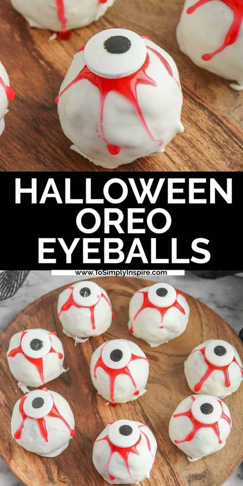 This spooky Oreo eyeball recipe combines the classic creamy goodness of Oreos and cream cheese with a bit of haunting charm. They are a fun eerie treat that will have your halloween party guests oohing and ahhing. Oreo Cookie Balls Halloween, Oreo Ball Eyeballs, Oreo Truffle Eyeballs, Oreo Eyeballs Halloween Treats, Eyeball Themed Food, Eyeball Oreo Balls, Oreo Truffles Halloween, Ghost Oreo Balls, Eyeball Desserts