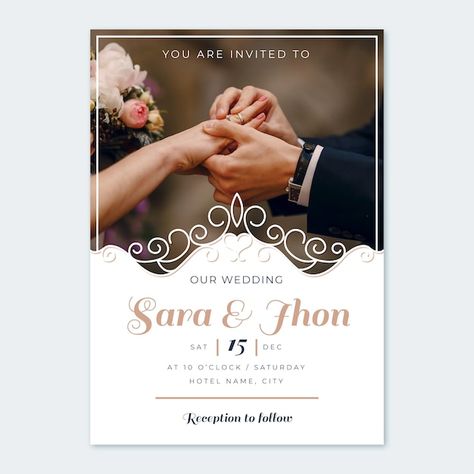 Wedding invitation template with photo | Free Vector #Freepik #freevector #wedding #invitation #party #card Ring Ceremony Invitation, Engagement Invitation Card Design, Ceremony Invitation Card, Evite Invitations, Digital Wedding Invitations Templates, Engagement Invitation Cards, Postcard Wedding Invitation, Engagement Invitation Template, Ceremony Invitation