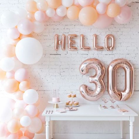 Hello 30 Birthday Themed Parties, 30th Balloon Ideas, 30 Birthday Balloon Ideas, Girly 30th Birthday Ideas, 30 Birthday Balloons, 30 Birthday Decor, Birthday Wall Decorations, 30 Birthday Decorations, Hello Thirty Birthday