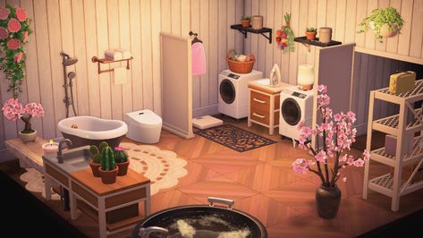 Bathroom Idea Animal Crossing, Bathroom Design Animal Crossing, Animal Crossing Washroom, Bedroom Animal Crossing Ideas, Animal Crossing Room Ideas Bathroom, Animal Crossing House Interior Ideas Bathroom, Acnh Washroom Ideas, Acnh House Ideas Bathroom, Room Ideas For Animal Crossing