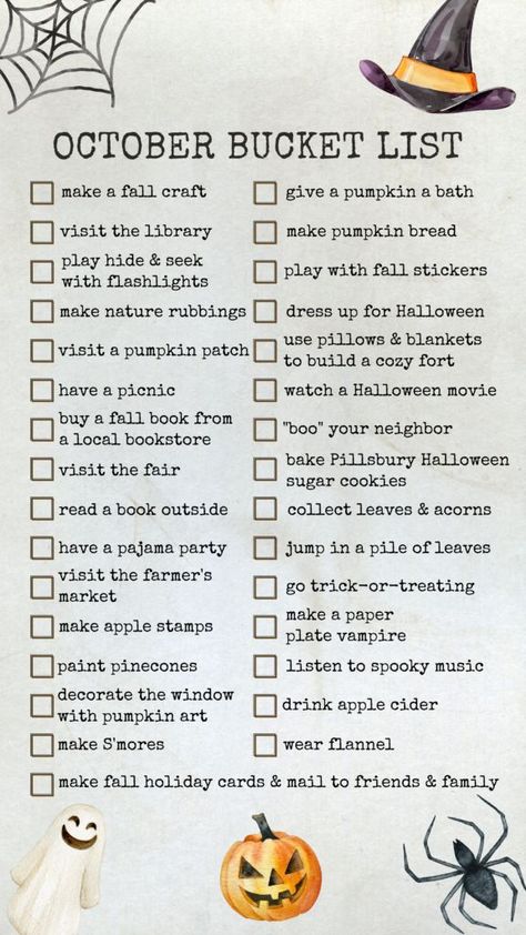 October Bucket List, Halloween Things To Do, Halloween Bucket List, Fall Family Fun, October Activities, Southern Curls And Pearls, Fall Activity, Month Of October, Fun Fall Activities