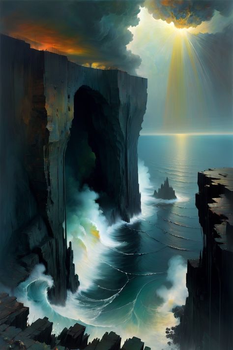 Fantasy Seascape, cliff Minecraft Idea, Water Art, Landscape Art, Planets, Minecraft, Architecture, Water, Quick Saves, Art