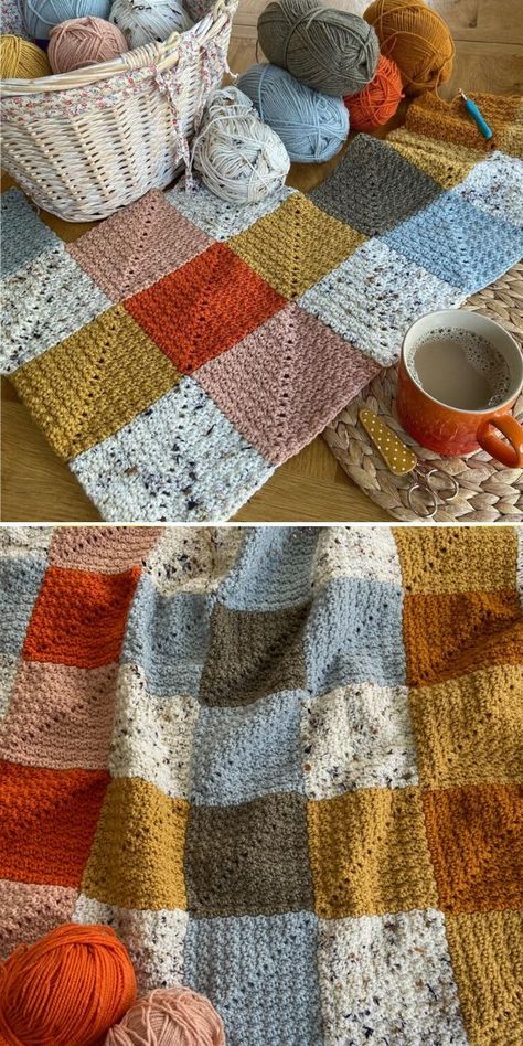 Quilt Like Crochet Blanket, Free Honeycomb Crochet Pattern, Light Yarn Crochet Projects, East Beginner Crochet Projects, Unique Granny Squares Crochet Free Pattern, First Granny Square, Small Square Crochet Blanket, Crochet Blankets With Squares, Crochet Blanket Dk Yarn