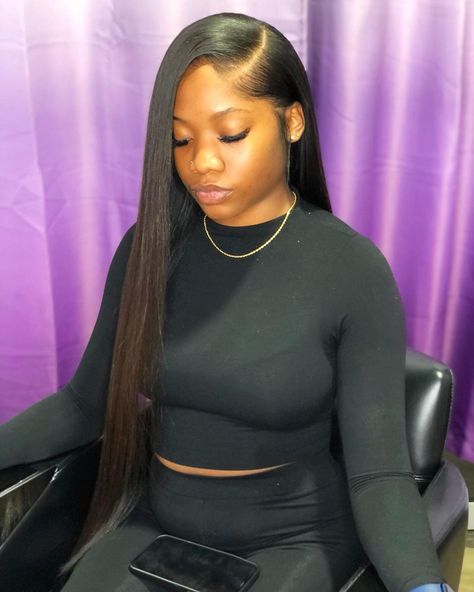 Sew In Straight Hair, Black Girls Hairstyles Weave, Sleek Braid, Straight Black Hair, Straight Weave Hairstyles, Sew In Hairstyles, Big Box Braids Hairstyles, Quick Weave Hairstyles, Long Curly Wig