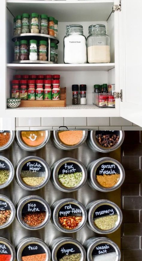 Check out these super helpful spice rack ideas and DIY tutorials for inspiration to get those spices organized! Rack Organization Ideas, Spice Rack Diy, Best Spice Rack, Pull Down Spice Rack, Carousel Ideas, Spice Rack Ideas, Sanctuary Design, Tawa Pulao, Organization Goals