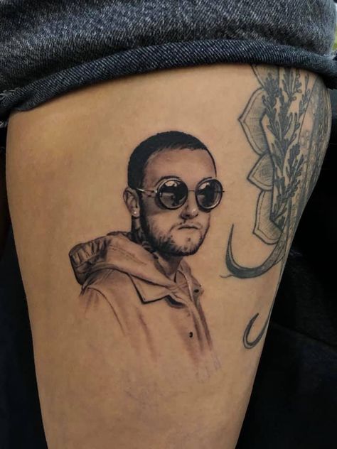 Mac Miller Tattoos Ideas, Portrait Tattoo Sleeve, Mac Angel, Mac Miller Tattoos, Stag Tattoo, Egyptian Tattoo Sleeve, Skull Sleeve Tattoos, Best Mac, Alien Tattoo