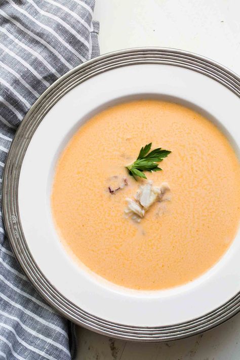 Crab Bisque Recipe | SimplyRecipes.com Bisque Recipes, Crab Bisque Recipe, Seafood Soups, Bisque Soup Recipes, Bisque Soup, Crab Bisque, Seafood Bisque, Lentil Chili, Creamy Crab