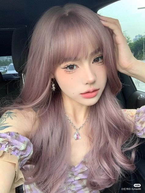 Lilac Pink Hair, Purple Ash Hair Color, Lavender Ash Hair, Lavender Pink Hair, Ash Pink Hair, Ash Purple Hair, Pastel Lilac Hair, Korean Hair Dye, Red Purple Hair