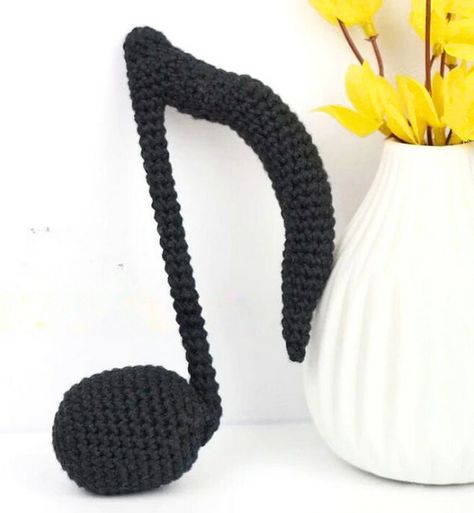 Crochet Music Note, Music Crochet, Crochet Music, Crochet Waffle Stitch, Music Ornaments, Eighth Note, Crochet Skull, Lovey Pattern, Crochet Lovey