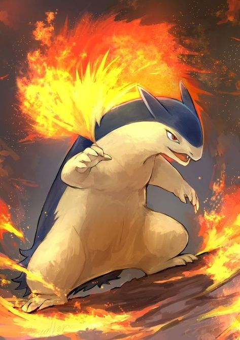 Typhlosion Johto Starters, Giratina Pokemon, Fire Type Pokémon, Fire Pokemon, Pokemon Painting, Pokemon Official, Pokemon Backgrounds, Mega Pokemon, Pokemon Fanart