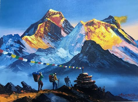 Everest Painting, Nepal Painting, Mountain Painting Acrylic, Nepal Mount Everest, Nepal Art, Mt Everest, Mountain Painting, Art Paintings For Sale, Nepal Travel