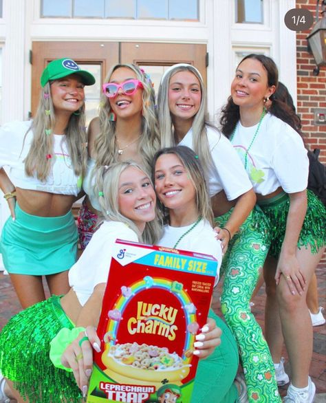 Lucky Charm Halloween Costume, Lucky Charms Halloween Costume, Lucky Charms Outfit, Lucky Charms Costume, Sorority Costumes, Lucky Charms Leprechaun, Sorority Recruitment Themes, St Pattys Day Outfit, Recruitment Themes