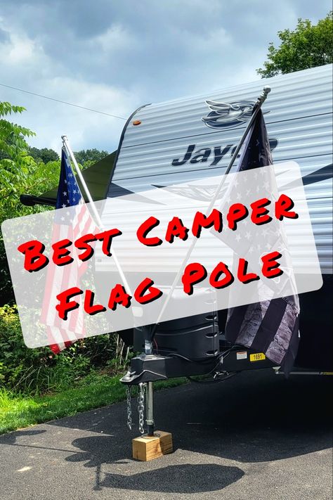 Double flag pole holder for your camper or travel trailer. Holds two standard 1" flag poles. Easily clips on to a standard 2-1/4" tongue jack and is secured with a hose clamp (included). This holder is 3D printed with PETG for strength and resistance to high temperatures, UV rays, and water. This will be the best addition to your camper to proudly fly your flags. Includes: 1 Flag Holder with 2 tension screws 1 Black Hose Clamp Flags and poles are NOT INCLUDED Flag Pole Holder, Flag Poles, Flag Holder, Cool Campers, Camping Items, Flag Pole, Travel Trailer, Be The Best, Uv Rays