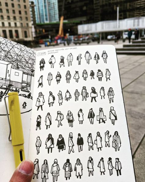 Drawing Tiny, Vancouver Art Gallery, Tiny People, Sketches Of People, Open Art, Arte Sketchbook, 자수 디자인, Online Group, Urban Sketching