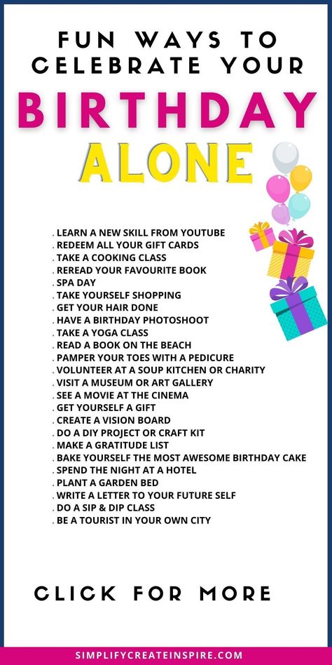 Fun things to do on your birthday. Birthday celebration ideas. Things to do on birthday. What to do on your birthday. Solo birthday activities. Birthday ideas with friends. Things To Do With Friends On Birthday, Birthday Month Celebration Ideas, Birthday Solo Date Ideas, Birthday Content Idea, Birthday Celebration Ideas With Friends, What To Do On Birthday Alone, Birthday Self Care Ideas, Solo Birthday Celebration Ideas, Birthday Challenge Ideas