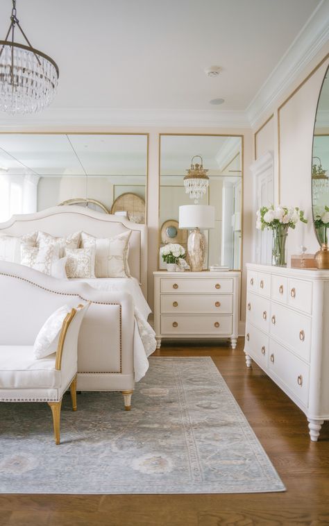 Sophisticated Retro Bedroom Makeover Inspirations Bedroom Inspo White Furniture, Dream Primary Bedroom, Vintage Vogue Bedroom, Western Modern Bedroom, Southern Charm Bedroom, Old Money Bedroom Ideas, French Country Master Bedrooms, Nashville Bedroom, Grand Millennial Bedroom