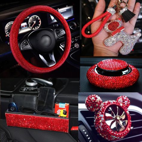 ZAR 133.55 30％ Off | Luxury Red Rhinestone Diamante Car Steering Wheel Covers for Girls Crystal Auto Interior Accessories Tissue Holder Vent Clips Inside Car Ideas, Red Interior Car, Honda Sports Car, Red Jeep, Custom Jeep Wrangler, New Car Accessories, Girly Car Accessories, Inside Car, Car Deco