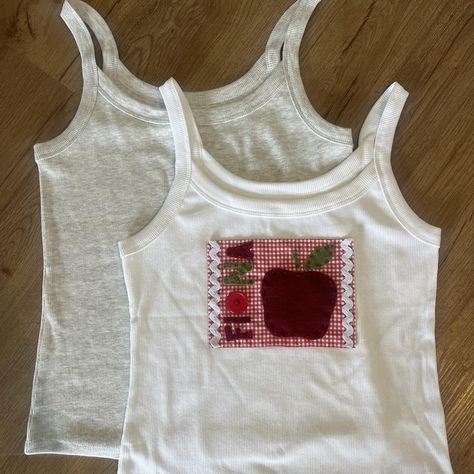 Apple Shirt, Patchwork Tank Top, Patchwork Tee, Fiona Apple, Clothes Embroidery Diy, Patchwork Clothes, Upcycle Clothes Diy, Embroidery On Clothes, Jeans Diy