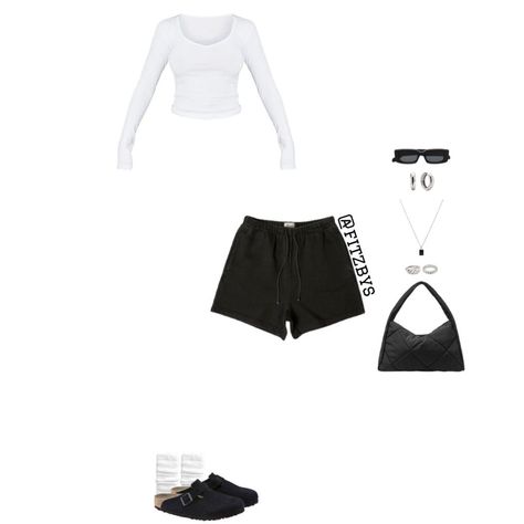 White Comfy Outfit, Trendy Outfit 2023, White Crop Top Long Sleeve, Birkenstocks Clogs, Clog Outfits, Black Birkenstocks, Workout Sets Outfit, Clothes Summer Outfits, Outfit Black And White