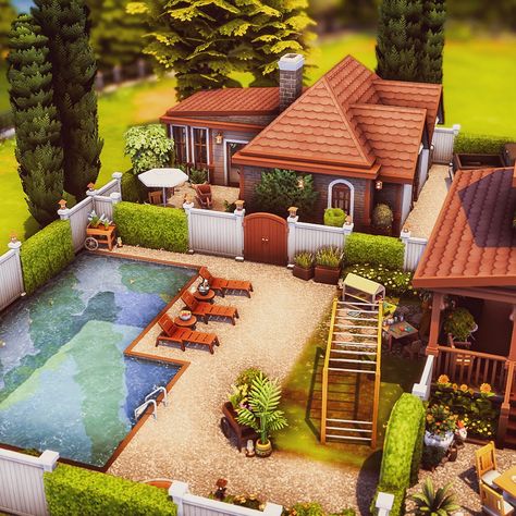 Hello Lovelies! 💮🐞 I finished another BaseGame Home! This time it's a bit bigger and perfect for 8 Sims. There's a pool, a garage you can use as hobbyroom and so much more! It's time to move in! 🎉 There's also a Speebuild for this BaseGame Build on my YouTube Channel -> Link in Bio 🍀 And it's in the gallery! 🥰 ❤️✨🌺❤️✨🌺❤️✨🌺 ✨ BaseGame Only ✨No CC ✨40x30 (Newcrest) ✨6x🛌 ✨4x🚽 ✨Pool, Garage, Greenhouse ✨Edit done with Photoshop/ Lightroom ❤️✨🌺❤️✨🌺❤️✨🌺 #thesims4builds #thesims4homes #showus... Sims Pool House, Sims Outdoor Ideas, Sims 4 Pool House, Sims 4 House Gallery, Sims Pool Ideas, Backyard Sims 4, The Sims 4 Garden Ideas, Sims 4 40x30 House, Sims 4 Daycare