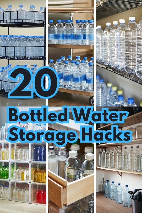 Be prepared with a well-organized bottled water supply! These 20 storage hacks show you how to keep water safe, accessible, and tidy no matter your space. #WaterStorage #EmergencyPrep #HomeOrganization #StorageSolutions #BottledWater Emergency Water Storage, Storage For Water Bottles, Plastic Water Bottle Storage, Water Bottle Organization Ideas, Bottled Water Storage Ideas, Bottled Water Storage, Water Storage Ideas, Pantry Shelving Units, Water Bottle Storage Rack