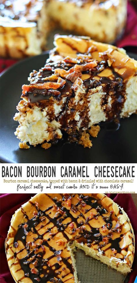 Bacon Dessert, Bacon Dessert Recipes, Flavored Cheesecake, Easy Cheesecake Recipe, Bacon Desserts, Bourbon Caramel, Bourbon Recipes, Caramel Cheesecake, Easy Cheesecake Recipes