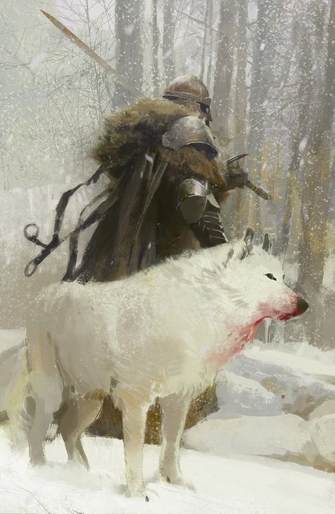 White Wolf, A Man, Forest, White, Art