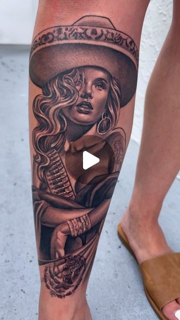 Female Mariachi Tattoo, Mexican Charra Tattoo, Charra Tattoos Mexican, Charra Tattoos, Mariachi Tattoo, Mexican Heritage Tattoos, Mexican Tattoo, Full Leg Tattoos, Mexican Art Tattoos