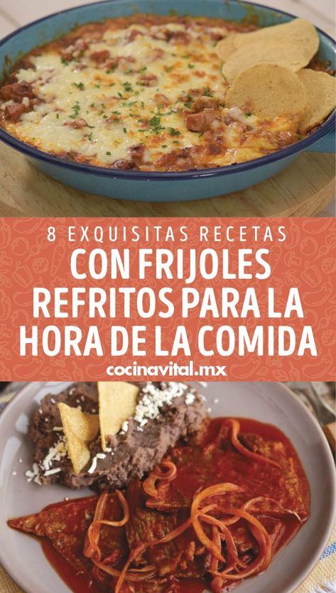 ¿Tienes una lata de frijoles refritos y no sabes qué hacer con ella? Aquí te traemos las mejores y más deliciosas recetas con frijoles refritos para la comida. Frijoles Refritos, Tex Mex, Mexican Food, Mole, Mexican Food Recipes, Tacos, Ethnic Recipes